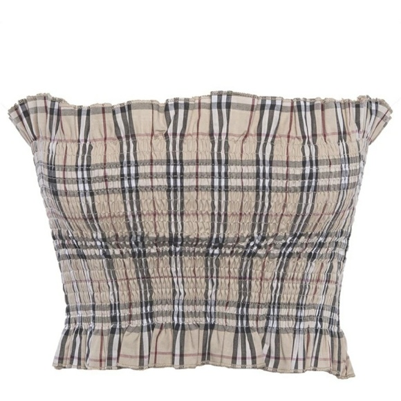 Plaid Tube Top| Striped Crop Top Bandeu Top - Picture 3 of 4